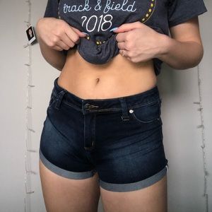 cute stretchy dark wash shorts